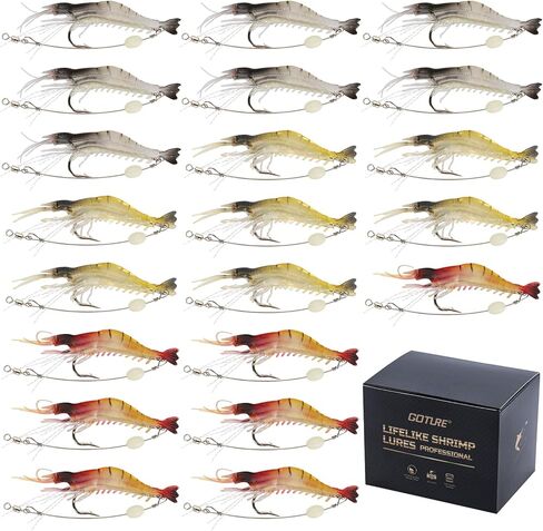 Goture Soft Shrimp Lures Fishing Saltwater Luminous Shrimp Bait Set Fishing Lures with Sharp Hooks for Freshwater Saltwater Trout Bass Salmon Crappie Walleye Pike Perch in Kuwait