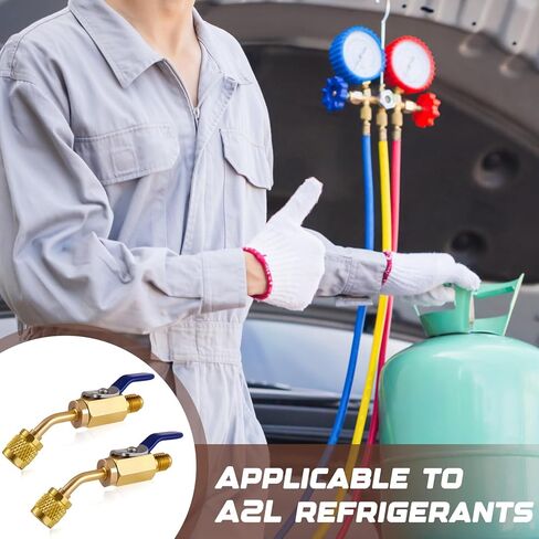 2 Pcs A2L Refrigerant Adapter 1/4" Female Flare x 1/4" Male Flare Ball Valve Hose Adapter Brass Compact HVAC Low Loss Fittings for Left Handed A2L R-32 R-454B Refrigerant Tanks, Yellow in Kuwait