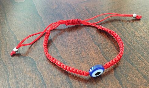 LUCKBOOSTIUM Weaved Contemporary Protection Bracelet W/Blue Beaded Evil Eye Bracelet & Adjustable String Knot, Black in Saudi Arabia