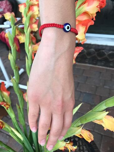 LUCKBOOSTIUM Weaved Contemporary Protection Bracelet W/Blue Beaded Evil Eye Bracelet & Adjustable String Knot, Black in Saudi Arabia