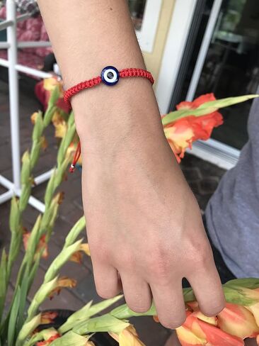LUCKBOOSTIUM Weaved Contemporary Protection Bracelet W/Blue Beaded Evil Eye Bracelet & Adjustable String Knot, Black in Saudi Arabia