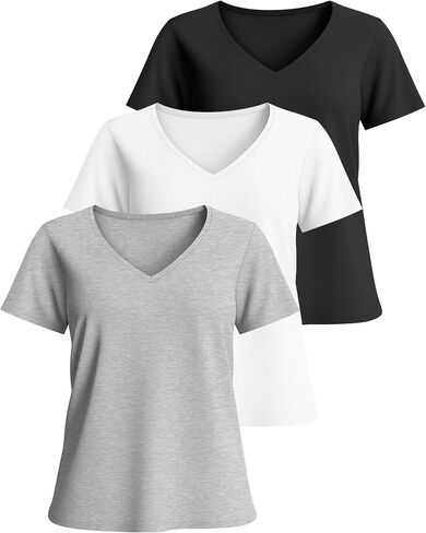 Neer 3 Pack Women's Plus tirts tirts Short Sleeve V Tops Rick Tops Solid Flat End Basic Lourd Soulding Tees in Saudi Arabia