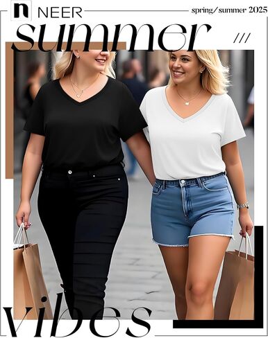 Neer 3 Pack Women's Plus tirts tirts Short Sleeve V Tops Rick Tops Solid Flat End Basic Lourd Soulding Tees in Saudi Arabia