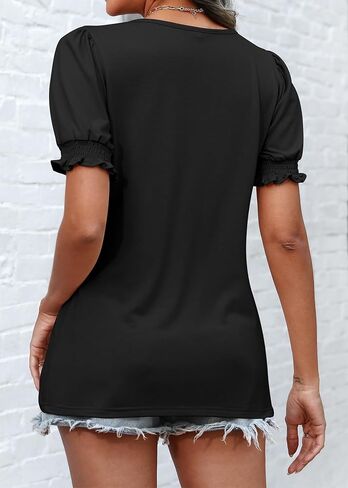 ATHMILE Womens Summer Tops Square Neck Dressy Casual Ruffle Trim Sleeve Cute T Shirts Trendy Clothes in Saudi Arabia