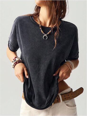 Milumia Women's Butterfly Cut Out Back T-Shirt Short Sleeve Vintage Loose Tee Tops Streetwear in Saudi Arabia