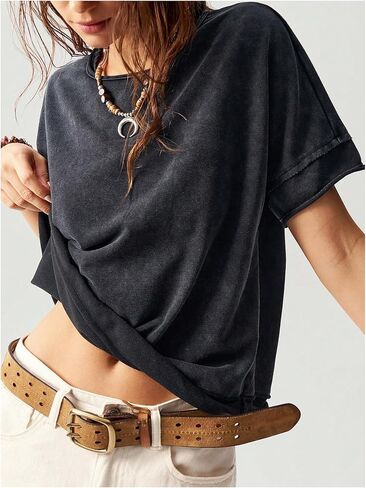 Milumia Women's Butterfly Cut Out Back T-Shirt Short Sleeve Vintage Loose Tee Tops Streetwear in Saudi Arabia