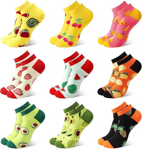 Jspupifip 9 Pairs Fun Ankle Socks for Women, Cartoon No Show Sock for Girls Lady Cute Fruit Design Size 8-10 in Saudi Arabia