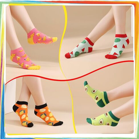 Jspupifip 9 Pairs Fun Ankle Socks for Women, Cartoon No Show Sock for Girls Lady Cute Fruit Design Size 8-10 in Saudi Arabia