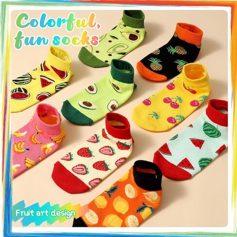 Jspupifip 9 Pairs Fun Ankle Socks for Women, Cartoon No Show Sock for Girls Lady Cute Fruit Design Size 8-10 in Saudi Arabia