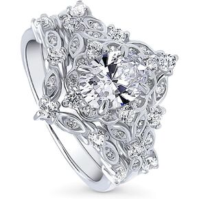 BERRICLE Sterling Silver Halo Wedding Engagement Rings for Women, Oval Cut Cubic Zirconia CZ, 1-3 Piece Sets, Pink/Blue/Clear in Kuwait