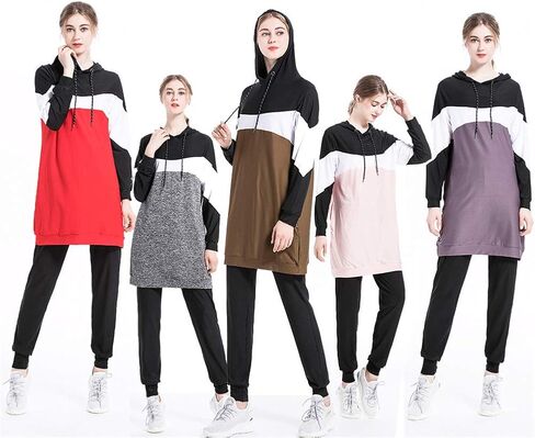2 Piece Outfits Casual Sweatsuits Set Muslims Tracksuits For Women Islamic Tracksuit Hoodies Casual Sports Suit in Saudi Arabia
