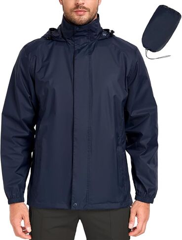 MANSDOUR Men's Packable Rain Jacket Waterproof Lightweight Windbreaker Cycling Golf Hiking Reflective Raincoat with Hood in Saudi Arabia