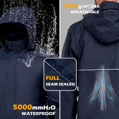 MANSDOUR Men's Packable Rain Jacket Waterproof Lightweight Windbreaker Cycling Golf Hiking Reflective Raincoat with Hood in Saudi Arabia