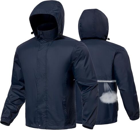 MANSDOUR Men's Packable Rain Jacket Waterproof Lightweight Windbreaker Cycling Golf Hiking Reflective Raincoat with Hood in Saudi Arabia