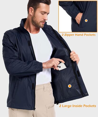 MANSDOUR Men's Packable Rain Jacket Waterproof Lightweight Windbreaker Cycling Golf Hiking Reflective Raincoat with Hood in Saudi Arabia