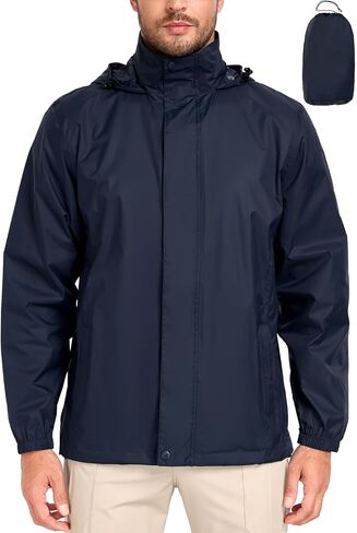 MANSDOUR Men's Packable Rain Jacket Waterproof Lightweight Windbreaker Cycling Golf Hiking Reflective Raincoat with Hood in Saudi Arabia