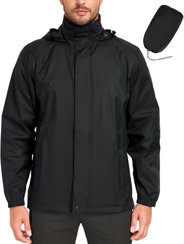 MANSDOUR Men's Packable Rain Jacket Waterproof Lightweight Windbreaker Cycling Golf Hiking Reflective Raincoat with Hood in Saudi Arabia