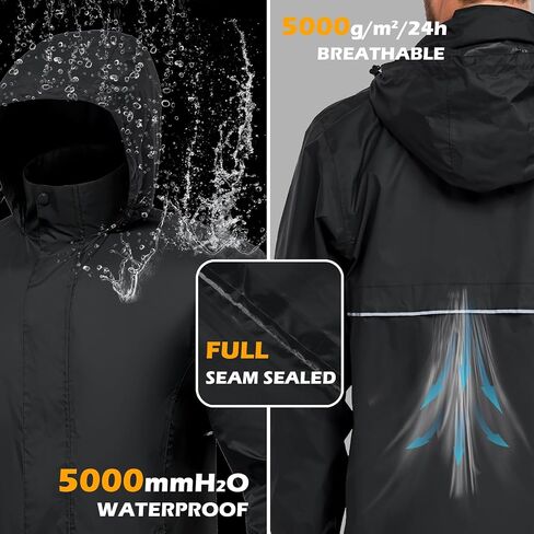 MANSDOUR Men's Packable Rain Jacket Waterproof Lightweight Windbreaker Cycling Golf Hiking Reflective Raincoat with Hood in Saudi Arabia