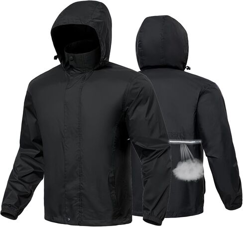 MANSDOUR Men's Packable Rain Jacket Waterproof Lightweight Windbreaker Cycling Golf Hiking Reflective Raincoat with Hood in Saudi Arabia