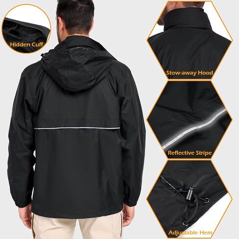 MANSDOUR Men's Packable Rain Jacket Waterproof Lightweight Windbreaker Cycling Golf Hiking Reflective Raincoat with Hood in Saudi Arabia