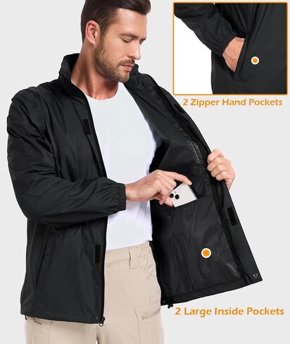 MANSDOUR Men's Packable Rain Jacket Waterproof Lightweight Windbreaker Cycling Golf Hiking Reflective Raincoat with Hood in Saudi Arabia