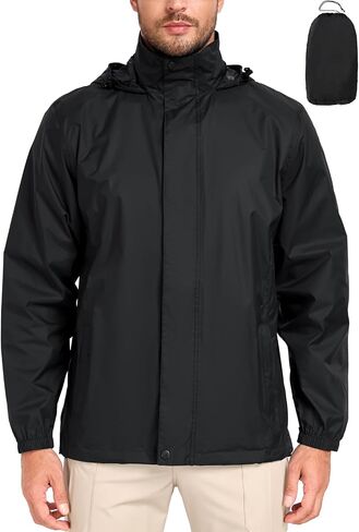MANSDOUR Men's Packable Rain Jacket Waterproof Lightweight Windbreaker Cycling Golf Hiking Reflective Raincoat with Hood in Saudi Arabia