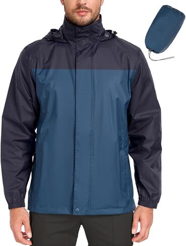 MANSDOUR Men's Packable Rain Jacket Waterproof Lightweight Windbreaker Cycling Golf Hiking Reflective Raincoat with Hood in Kuwait