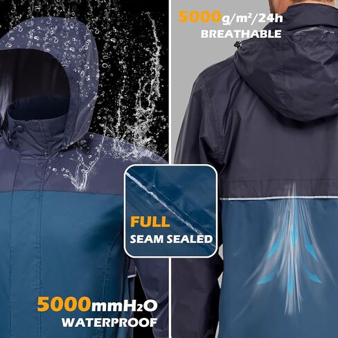 MANSDOUR Men's Packable Rain Jacket Waterproof Lightweight Windbreaker Cycling Golf Hiking Reflective Raincoat with Hood in Kuwait