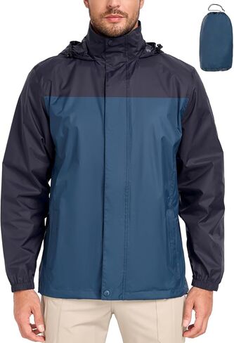 MANSDOUR Men's Packable Rain Jacket Waterproof Lightweight Windbreaker Cycling Golf Hiking Reflective Raincoat with Hood in Kuwait