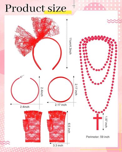Blulu 80s Fancy Dress Costume Accessories Lace Headband Earrings Fishnet Gloves Necklace Bracelet for 80s Retro Party in Saudi Arabia