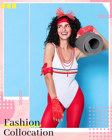 Blulu 80s Fancy Dress Costume Accessories Lace Headband Earrings Fishnet Gloves Necklace Bracelet for 80s Retro Party in Saudi Arabia