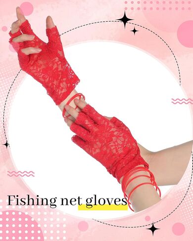 Blulu 80s Fancy Dress Costume Accessories Lace Headband Earrings Fishnet Gloves Necklace Bracelet for 80s Retro Party in Saudi Arabia