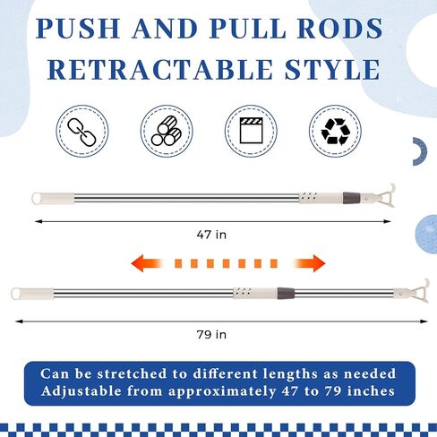 Telescoping Skylight Pole with Hook 47 to 79 Inch Wand for Blinds Tension Rod Blinds Shades Stainless Steel Adjustable Curtain Pull Wand for Skylight Cordless Window in Kuwait