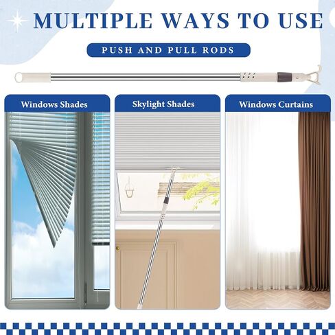 Telescoping Skylight Pole with Hook 47 to 79 Inch Wand for Blinds Tension Rod Blinds Shades Stainless Steel Adjustable Curtain Pull Wand for Skylight Cordless Window in Kuwait