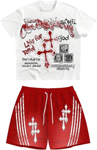 Soly Hux Men's Y2K Gothic الجرونج ملابس قصيرة الأكمام وقميص شورت Summer Streetwear in Kuwait