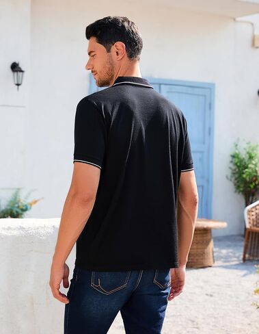 قمصان بولو من الصوف ميرينو للرجال من أجل العمل الرياضي ، ورطوبة خفيفة الوزن فتل القميص البولو قميص قصير الأكمام in Kuwait