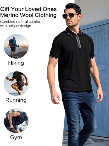 قمصان بولو من الصوف ميرينو للرجال من أجل العمل الرياضي ، ورطوبة خفيفة الوزن فتل القميص البولو قميص قصير الأكمام in Kuwait