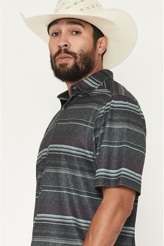 Cinch Men's Olive Striped Short Sleeve Polo in Saudi Arabia