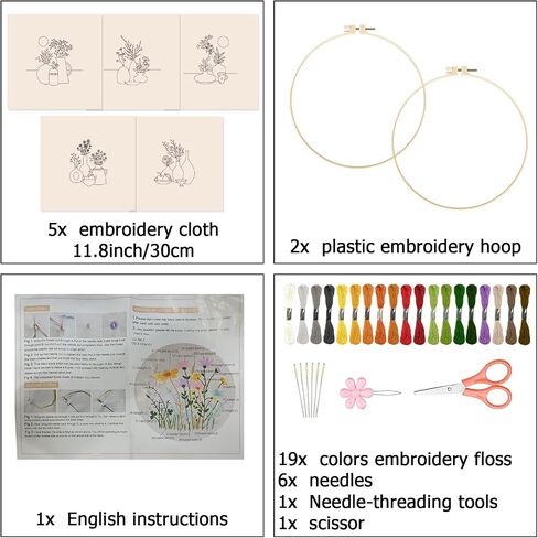 Origach 4 Pack Moon Moon Tembroidery Kits للمبتدئين ، مجموعة تطريز يدوي DIY مع أنماط وتعليمات Cat Moon Floral ، طقم تطريز النمط للبالغين للبالغين صياغة in Kuwait