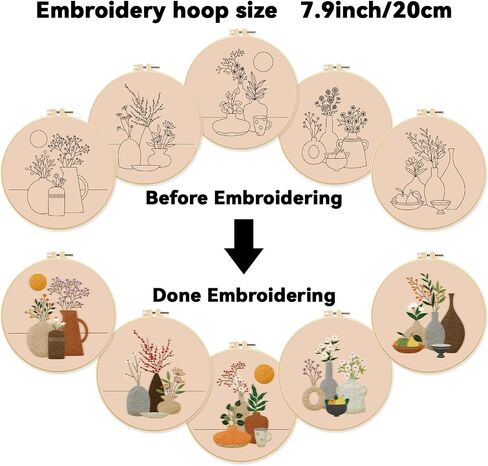 Origach 4 Pack Moon Moon Tembroidery Kits للمبتدئين ، مجموعة تطريز يدوي DIY مع أنماط وتعليمات Cat Moon Floral ، طقم تطريز النمط للبالغين للبالغين صياغة in Kuwait