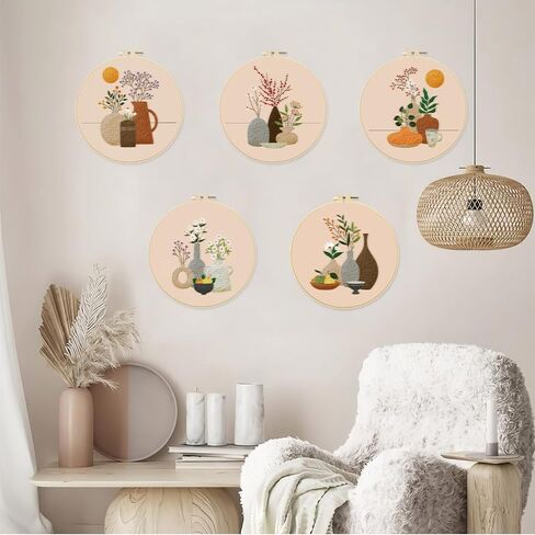 Origach 4 Pack Moon Moon Tembroidery Kits للمبتدئين ، مجموعة تطريز يدوي DIY مع أنماط وتعليمات Cat Moon Floral ، طقم تطريز النمط للبالغين للبالغين صياغة in Kuwait