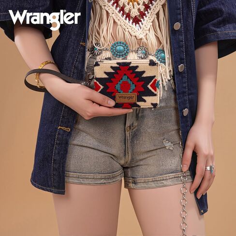 حامل بطاقة الائتمان Montana West Wrangler محفظة صغيرة للنساء نحيف معصم RFID Blolcking Blolcking Wallet Western Aztec Cards & Money Organizer Dark Pink in Kuwait