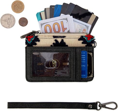 حامل بطاقة الائتمان Montana West Wrangler محفظة صغيرة للنساء نحيف معصم RFID Blolcking Blolcking Wallet Western Aztec Cards & Money Organizer Dark Pink in Kuwait