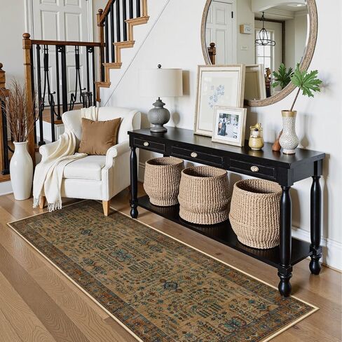 Moynesa Boho Black Rug Runners للممرات ، Floral 2x6 Runner Rughn Rugh Non Slip التقليدية العداء in Kuwait