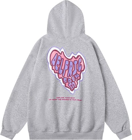 Aelfric Eden Graphic Hoodie Womens كبير الحجم هوديز y2k لطيف القلب طباعة قميص شارع الشارع in Saudi Arabia