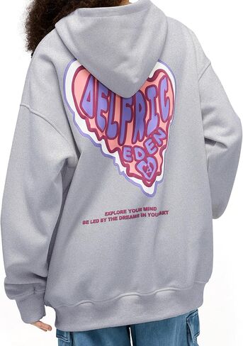 Aelfric Eden Graphic Hoodie Womens كبير الحجم هوديز y2k لطيف القلب طباعة قميص شارع الشارع in Saudi Arabia