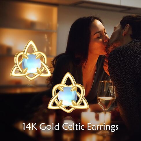 Celtic Knot Earrings 14K Solid Gold Moonstone Celtic Stud Earrings Irish Jewelry Gifts for Women in Kuwait