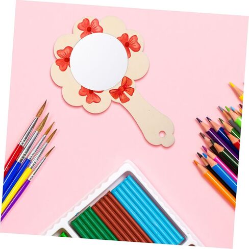 المرآة الخشبية الأنجوية مجموعة للبنين والبنات 5pcs مرآة المكياج غير مصممة يدويًا مصنع حرفة مُصنّع مرآة ميني ميني ديي أولاد وفتيات مرآة ملحقات زخرفية in Saudi Arabia