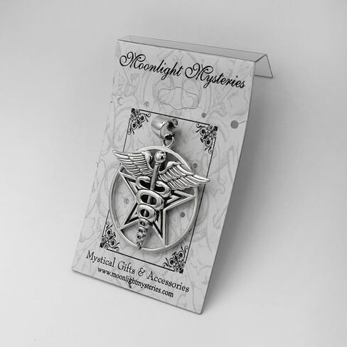 قلادة Moonlight Mysteries Master المعالجين - Caduceus ، قضيب Asclepius ، و Pentacle - المجوهرات الشفاء الفضية الاسترليني للنساء والرجال in Saudi Arabia