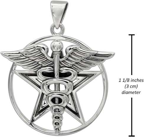 قلادة Moonlight Mysteries Master المعالجين - Caduceus ، قضيب Asclepius ، و Pentacle - المجوهرات الشفاء الفضية الاسترليني للنساء والرجال in Saudi Arabia